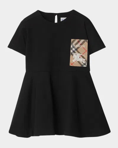 Burberry Kids' Girl's Riley Ekd Logo-print Dress In Black