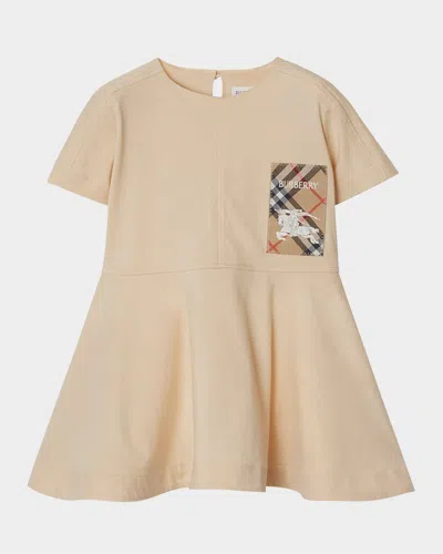 Burberry Kids' Girl's Riley Ekd Logo-print Dress In Ivory