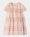 Burberry Girl's Rose Check Smocked Poplin Cap-sleeve Dress