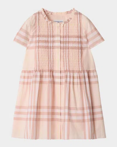 BURBERRY GIRL'S ROSE CHECK SMOCKED DRESS