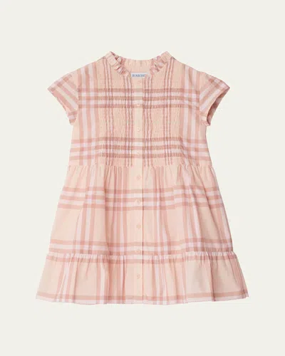 BURBERRY GIRL'S ROSE CHECK SMOCKED DRESS
