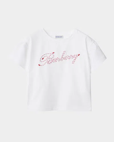 Burberry Kids' Girl's Roxy Rope Logo-print T-shirt In White