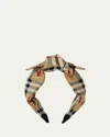 Burberry Girl's Soft Knot Check Headband In Archive Beige Check