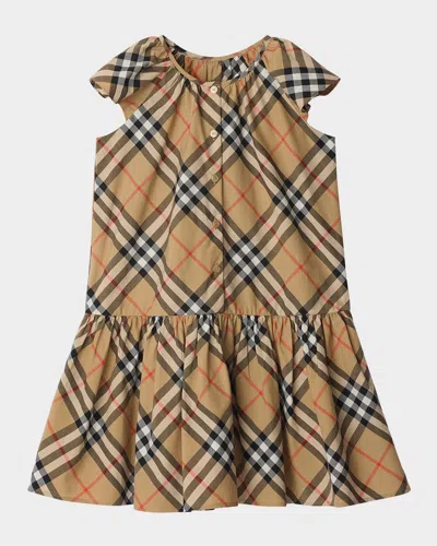 Burberry Kids' Girl's Talley Cotton Check Drop-waist Dress In Sand Ip Check