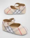 Burberry Beige Mary Jane Ballet Flats For Baby Girl Vintage Check In Pale Stone Check