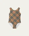 Burberry Round-neck Checked Swimsuit In Archive Beige Check