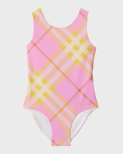 Burberry Kids' Girl's Tirza Check-print One-piece Swimsuit In Pink