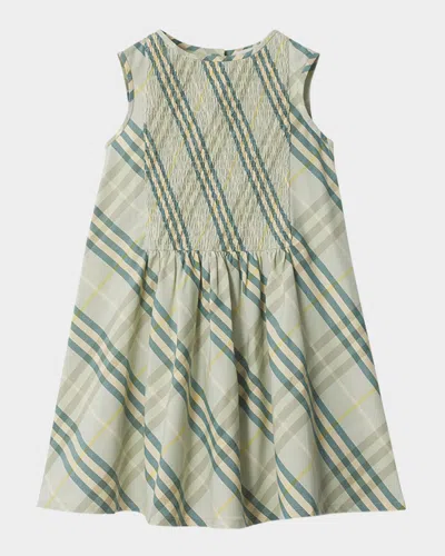 BURBERRY GIRL'S YVETTE SMOCKED CHECK-PRINT DRESS