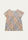 Burberry Girl's Zoey Check-print Blouse In Pale Stone Check