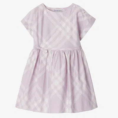 Burberry Girls Annora Bias Check Short-sleeve Dress In Purple