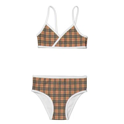 Burberry Kids'  Girls Archive Beige Crosby Vintage Check Two-piece Swimsuit