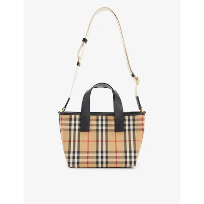 Burberry Girls Archive Beige Ip Chk Kids' Check-print Cotton Tote Bag