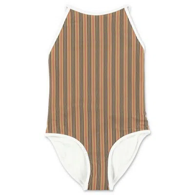 Burberry Kids'  Girls Archive Beige Sandie Icon Stripe One-piece Swimsuit