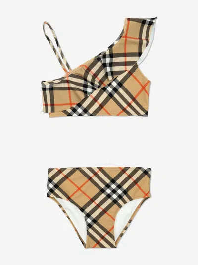 Burberry Kids'  Girls Asla Check Bikini In Brown