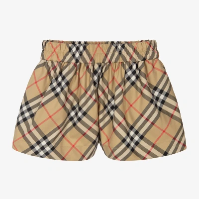 Burberry Babies' Girls Beige Check Cotton Shorts