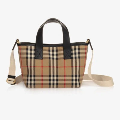 Burberry Kids' Girls Beige Check Tote Bag (25cm) In Brown