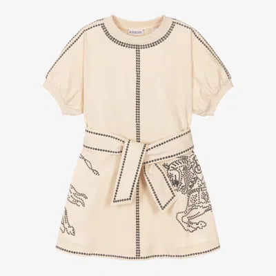 Burberry Kids' Girls Beige Ekd Organic Cotton Dress In Neutral