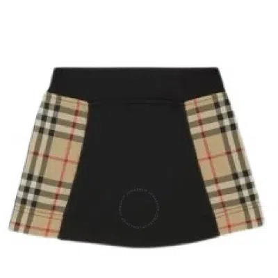Burberry Girls Black Nolen Vintage Check Panel Cotton Skirt
