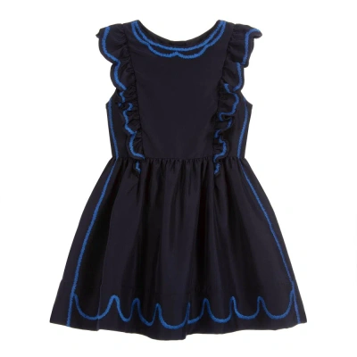 Burberry Kids' Girls Blue Embroidered Silk Dress