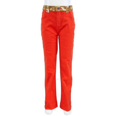 Burberry Girls Bright Red Deer Fur Pattern Detail Flared Jeans