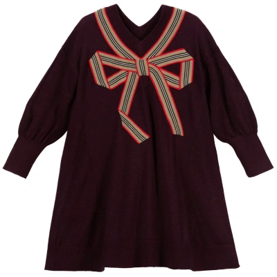 Burberry Kids' Girls Burgundy Red Wool & Silk Knit Dress