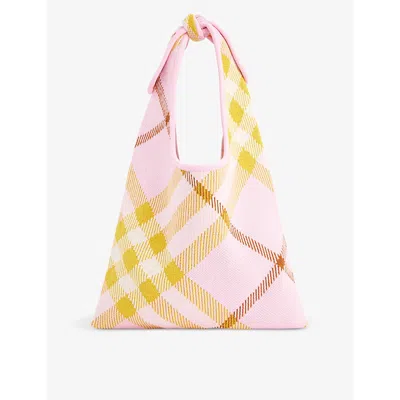 Burberry Girls Carnation Pnk Ip Chk Kids Check-print Woven-blend Top-handle Bag
