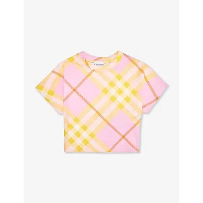 Burberry Kids' Girls Pink Check Cotton T-shirt In Carnation Pnk Ip Chk