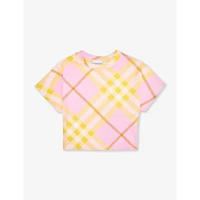 BURBERRY BURBERRY GIRLS CARNATION PNK IP CHK KIDS LILIA CHECK-PRINT COTTON-JERSEY T-SHIRT 12 MONTHS-2 YEARS