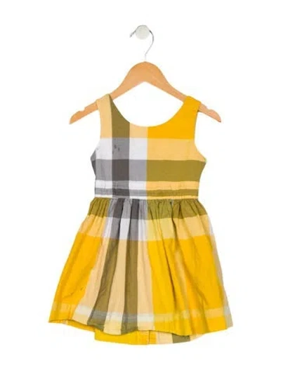 Pre-owned Burberry Babies' Girls' Check Sleeveless Dress In Yellow