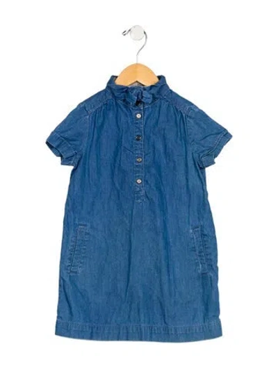 Pre-owned Burberry Babies' Girls' Denim Short Sleeve Dress In Blue