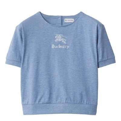 Burberry Girls Embroidered Logo Short Sleeve T-shirt In Blue