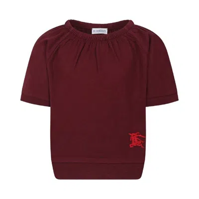 Burberry Kids'  Girls Equestrian Knight Motif Cotton Shirt In Burgundy