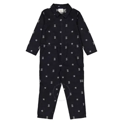 Burberry Kids'  Girls Indigo Denim Monogram And Star Print Jumpsuit In Purple