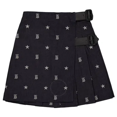 Burberry Kids'  Girls Indigo Star And Monogram Motif Japanese Denim Skirt In Blue