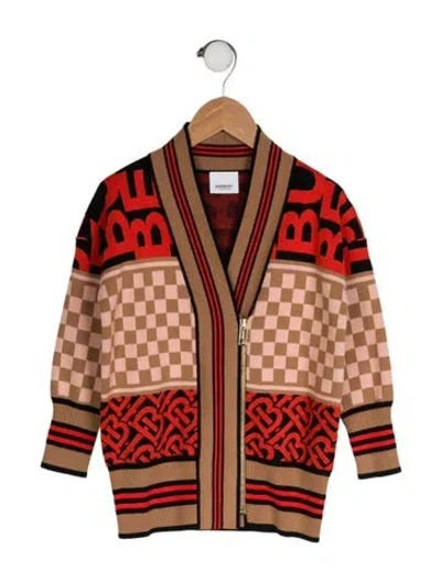 Pre-owned Burberry Babies' Girls' Intarsia Zip Up Cardigan W/ Tags In Neutral