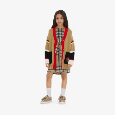 Burberry Kids' Color Block Wool Knit Maxi Cardigan In Beige