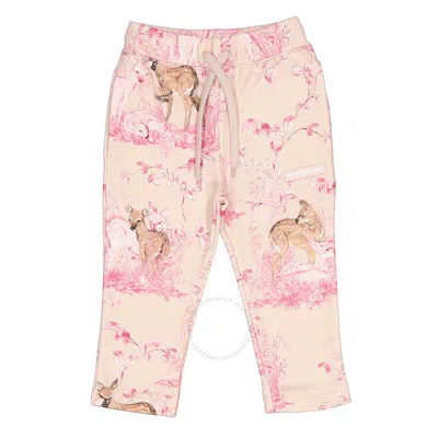 Burberry Kids'  Girls Light Rose Beige Deer-print Cotton Joggers In Pink/beige