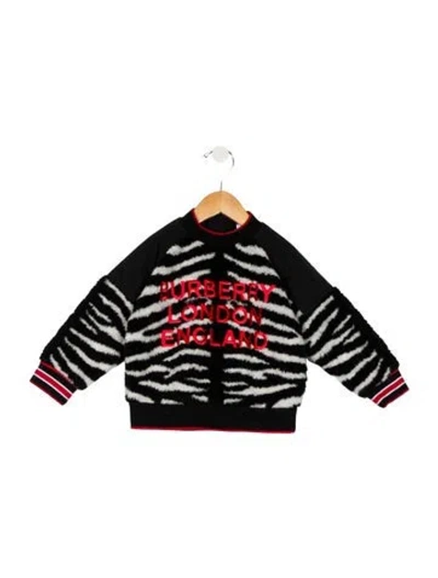 Pre-owned Burberry Babies' Girls Long Sleeve Animal Print Sweater In Black