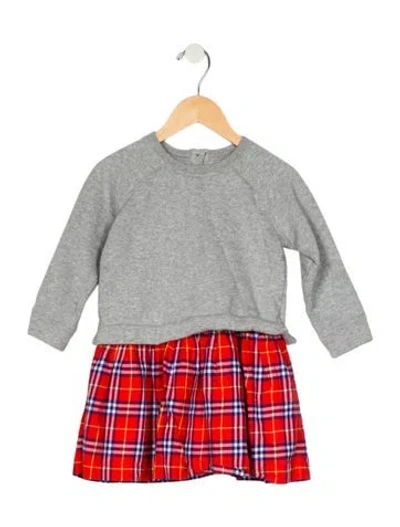 Pre-owned Burberry Babies' Girls Long Sleeve Cotton Dress In Gray