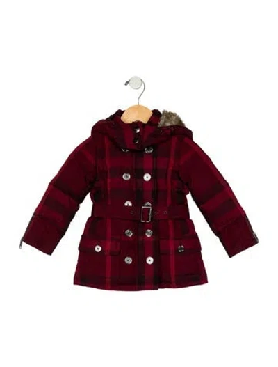 Pre-owned Burberry Babies' Girls Long Sleeve Plaid Zip Up Jacket In Red