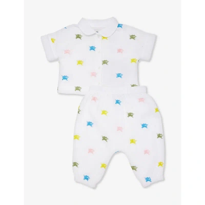 Burberry Babies' Logo-embroidered Two-piece Cotton Set 3-12 Months In Multicolor