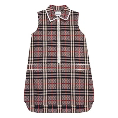 Burberry Girls Pale Rose Checkerboard Carlotta Stretch Cotton Zip Front Dress In Pink