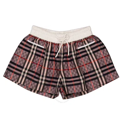 Burberry Kids'  Girls Pale Rose Checkerboard Stretch Cotton Jacquard Shorts In Multi
