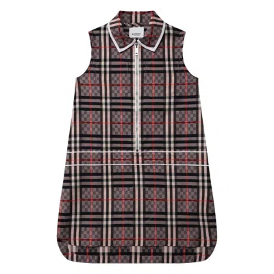 Burberry Kids'  Girls Pale Rose Checkerboard Stretch Cotton Zip-front Sleeveless Dress In Pink