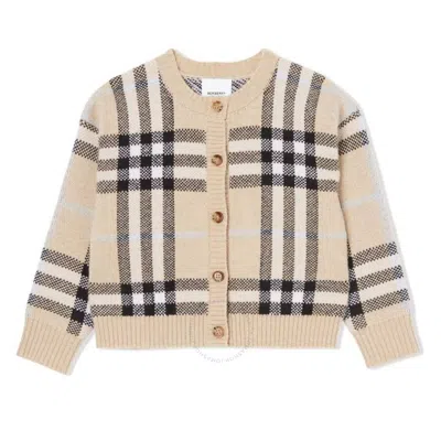 Burberry Kids'  Girls Pale Sand Check Cardigan In Brown