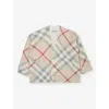 Burberry Girls Pale Stone Ip Check Kids Ashmore Long-sleeve Checked Wool And Cashmere-blend Cardigan In Pale Stone Ip Check