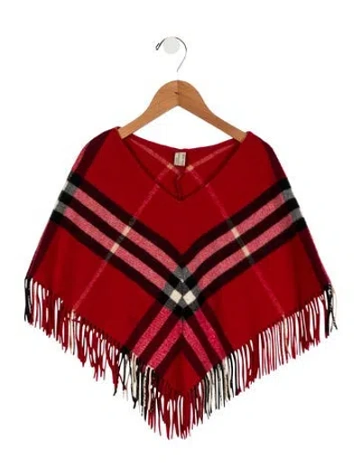 Pre-owned Burberry Babies' Girls' Pattern Print Shawl/poncho In Red