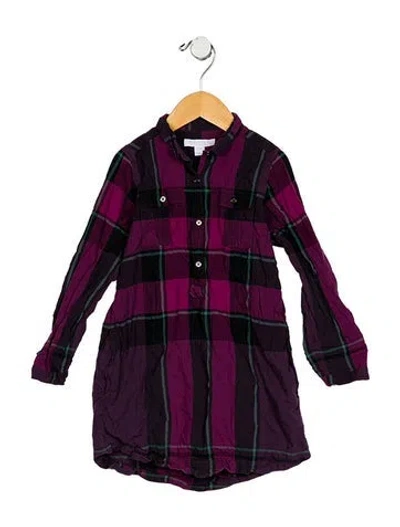 Pre-owned Burberry Babies' Girls' Patterned Long Sleeve Shirt Dress In Multi