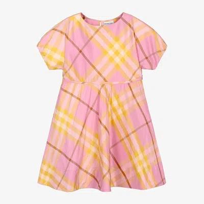 BURBERRY GIRLS PINK & YELLOW CHECK SILK DRESS