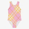 BURBERRY GIRLS PINK & YELLOW CHECK SWIMSUIT